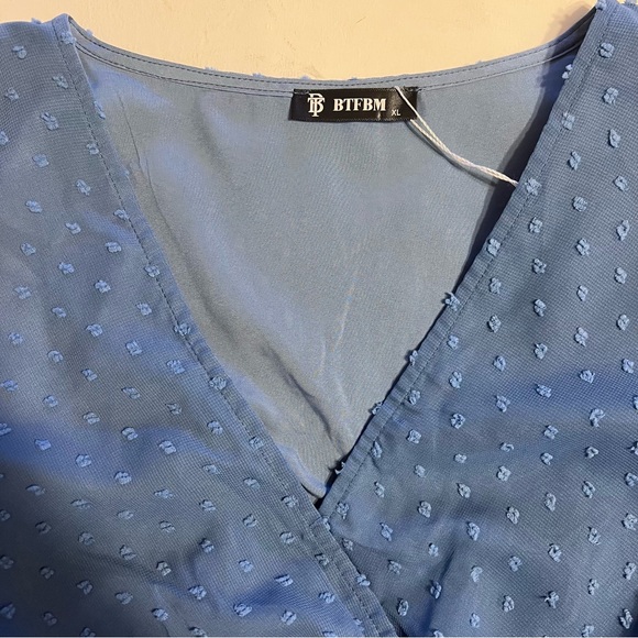 BTFBM Polka Dot Ruffle Surplice V-Neck Short Sleeve Dress In Teal NWT Sz XL - Picture 3 of 15